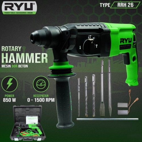 Mesin Bor Beton SDS Plus Bor Bobok Tembok Hammer 3 Fungsi Rotary Hammer Drill RYU RRH26