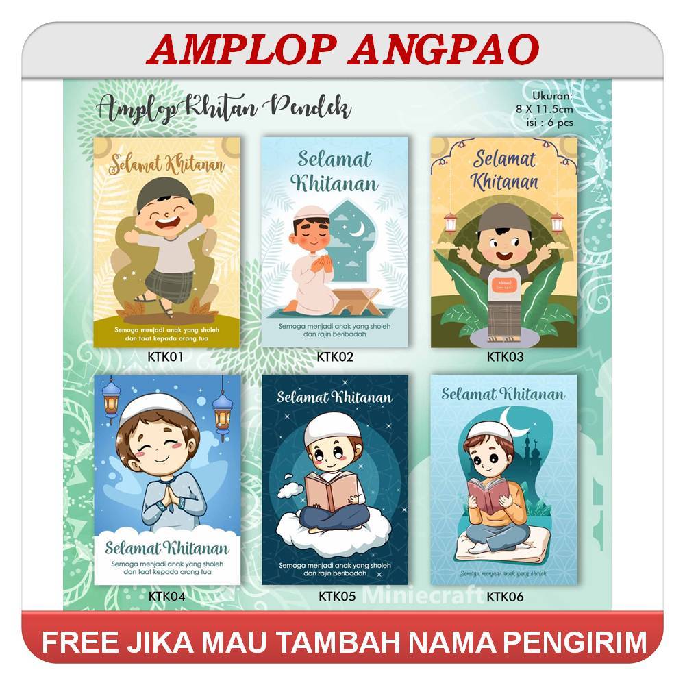 

AMPLOP ANGPAO KHITAN MODEL PENDEK 1PAK ISI 6PCS CUSTOM NAMA PENGIRIM - DESIGN ELEGAN