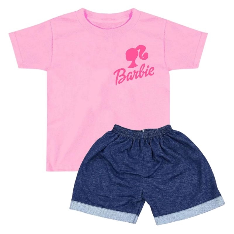 Setelan kaos anak perempuan BARBIE set kaos celana anak BARBIE kaos anak BARBIE celana denim anak se