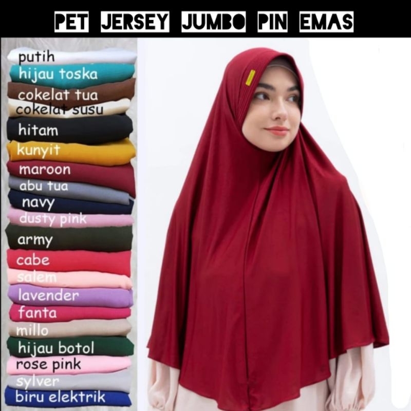 Jilbab pet Jersey jumbo jilbab bergo Hamidah jumbo Pin emas akrilik Jersey warna biru elektrik birel