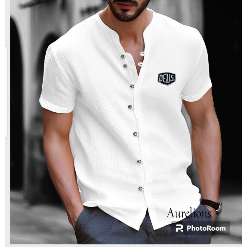 A - Kaos V Neck Style Kemeja Lengan Pendek Deuz Distro / Kaos Kemeja / Kaos V Neck Kancing / Kaos Ke