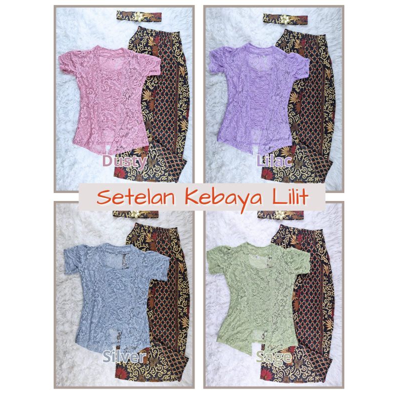 Setelan Kebaya Bali Lengan Pendek Model Lilit Terlaris Termurah Modern Warna Dusty Lilac Silver Sage