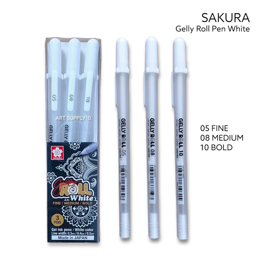 

Sakura Gelly Roll White Pen 3pc- Gel ink Pens/ White Colour