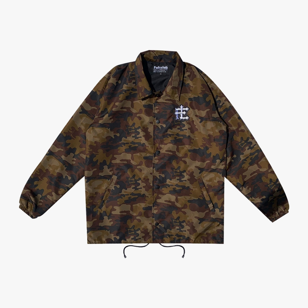 Fakelab Coach Jacket Brown Camo / Windbreaker Doreng /Jaket Loreng Warna Coklat