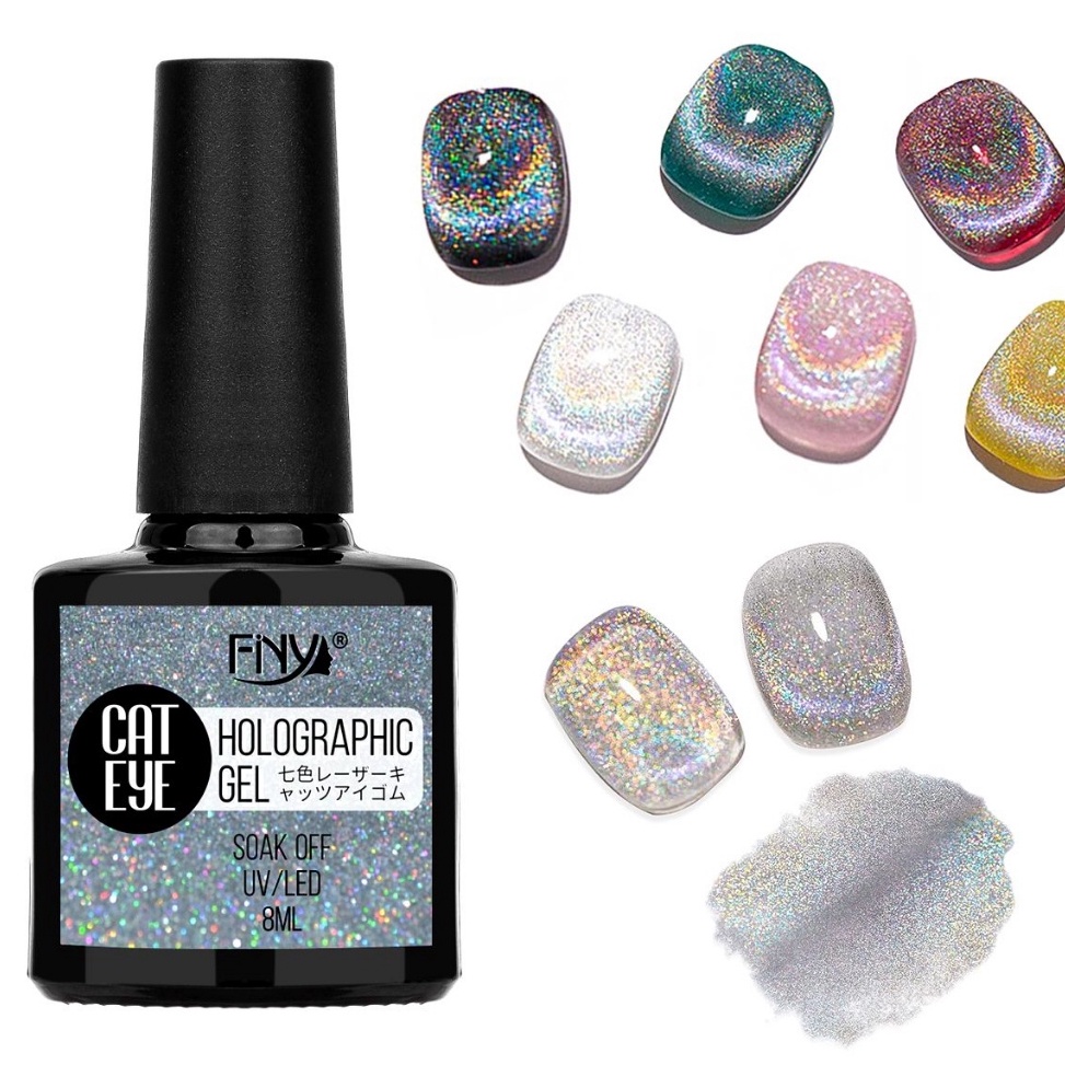 MURAH MERIAH FINY HOLOGRAM GEL CAT EYE GEL POLISH RAINBOW  FINY KUTEK GEL PELANGI SILVER CAT EYE