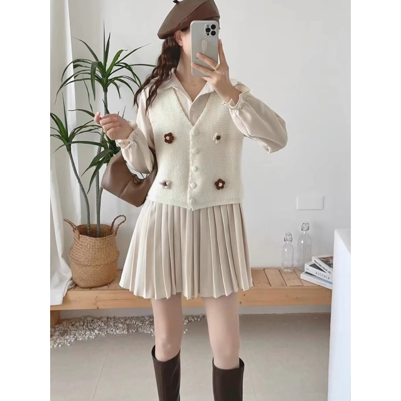 ATASAN RAJUT WANITA (SET bunga inner dan rompi vest rajut rompi bunga Kaos Import Wanita set vest ko