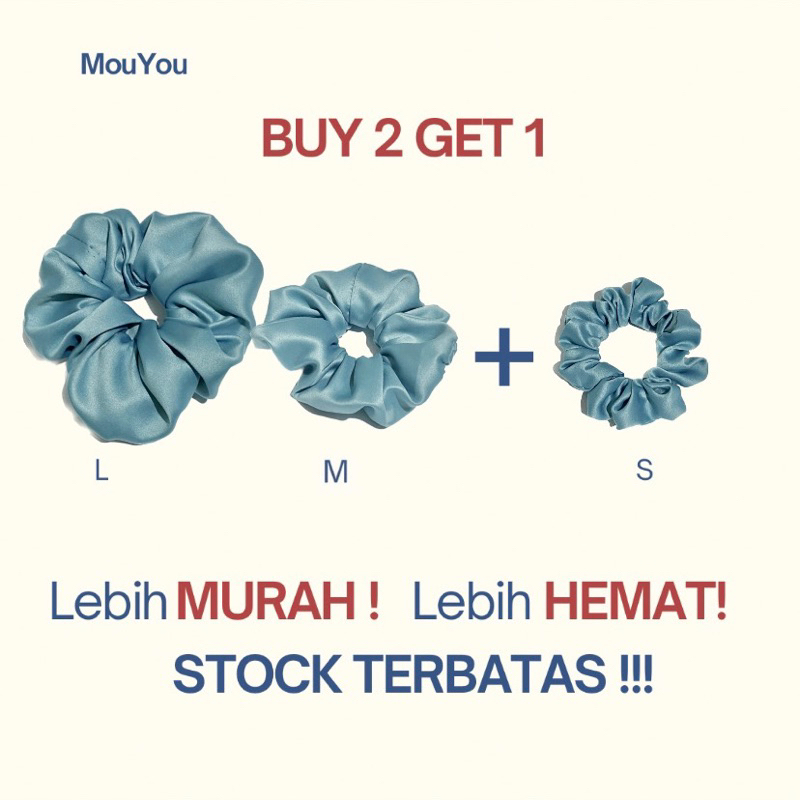Scrunchie satin silk premium,Scrunchie 3 Ukuran , Ikat rambut aesthetic, Cepol Hijab/Rambut, Scrunch