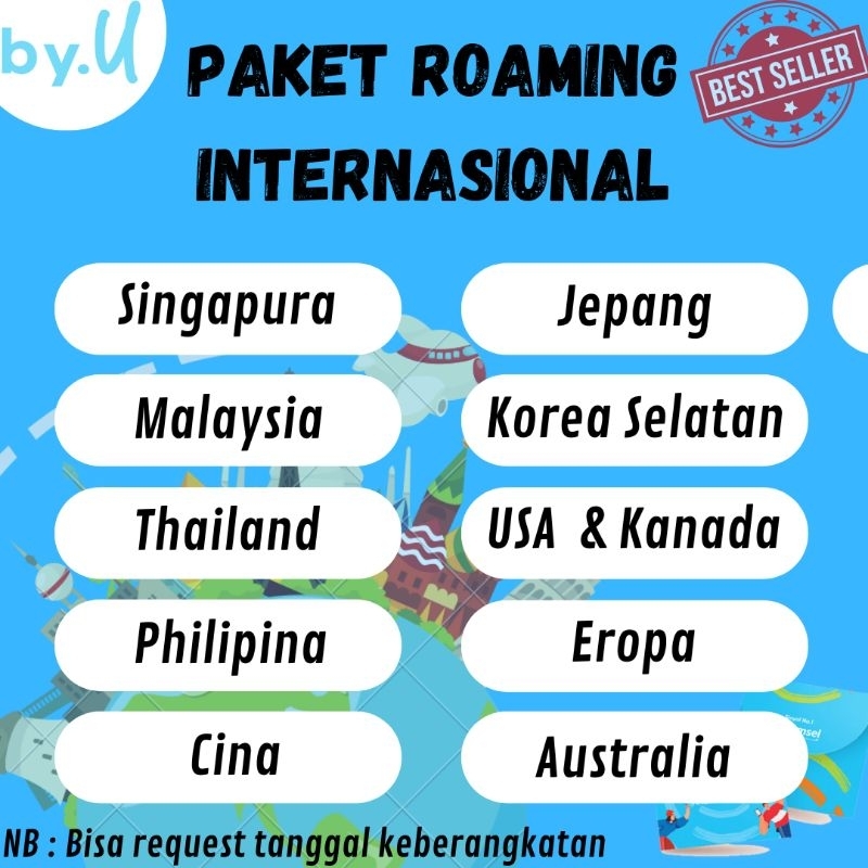 PAKET DATA ROAMING  by.U PROMO SINGAPORE EROPA, DLL BISA REQUES KEBERANGKATAN