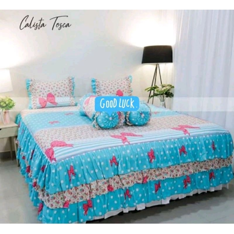 Sprei rumbai pengantin susun 3 bahan katun motif Calista Tosca ukuran 180x200