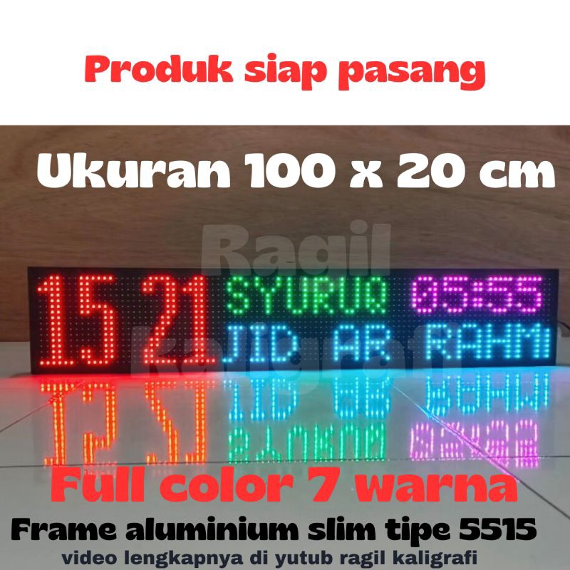 Jam jadwal sholat abadi full color P10 rgb uk 100 x 20 cm siap pasang jam digital jadwal sholat abad