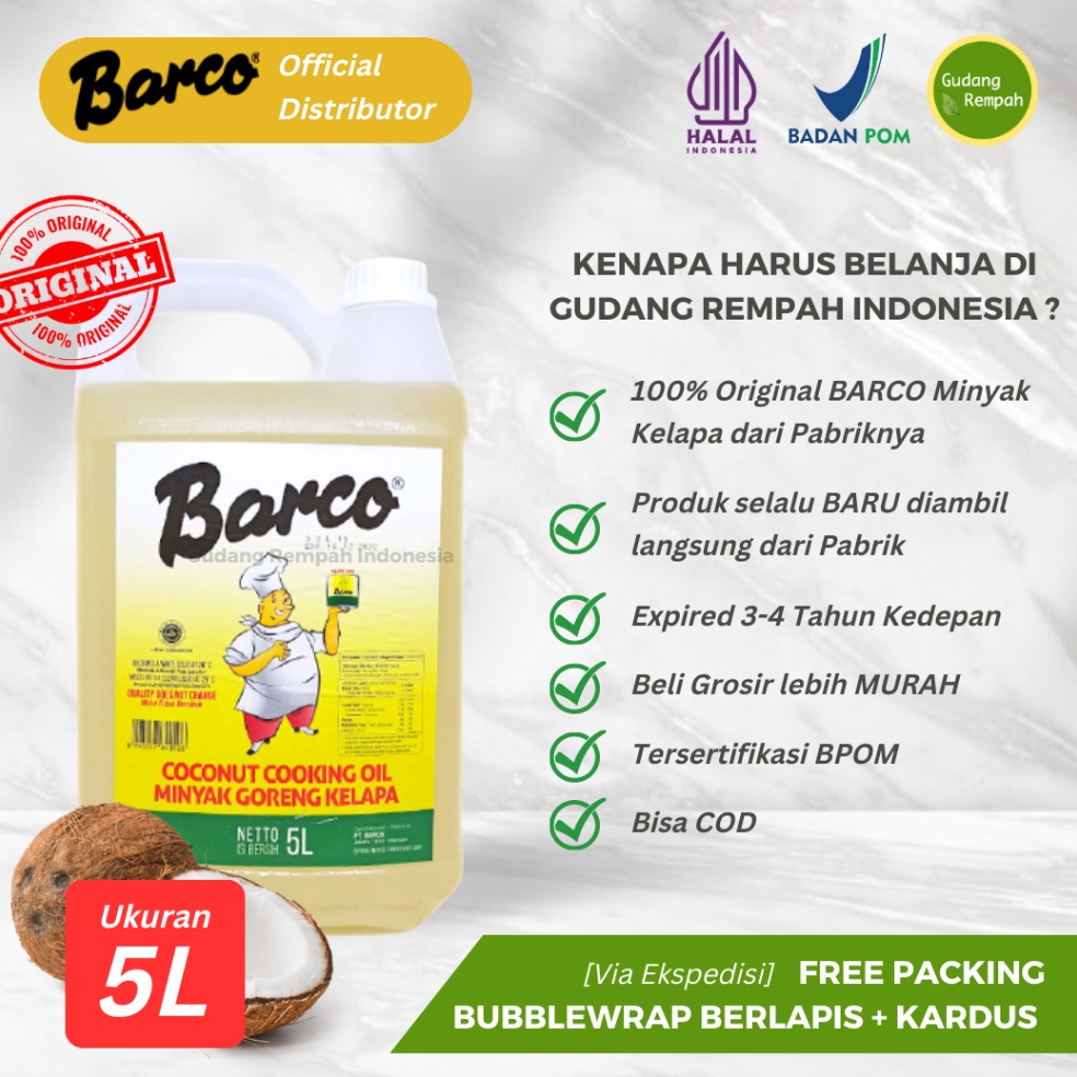 

BEST SELLER PROMO 1212 5L BARCO Minyak Kelapa Bisa Instan Sameday Coconut Cooking Oil Live