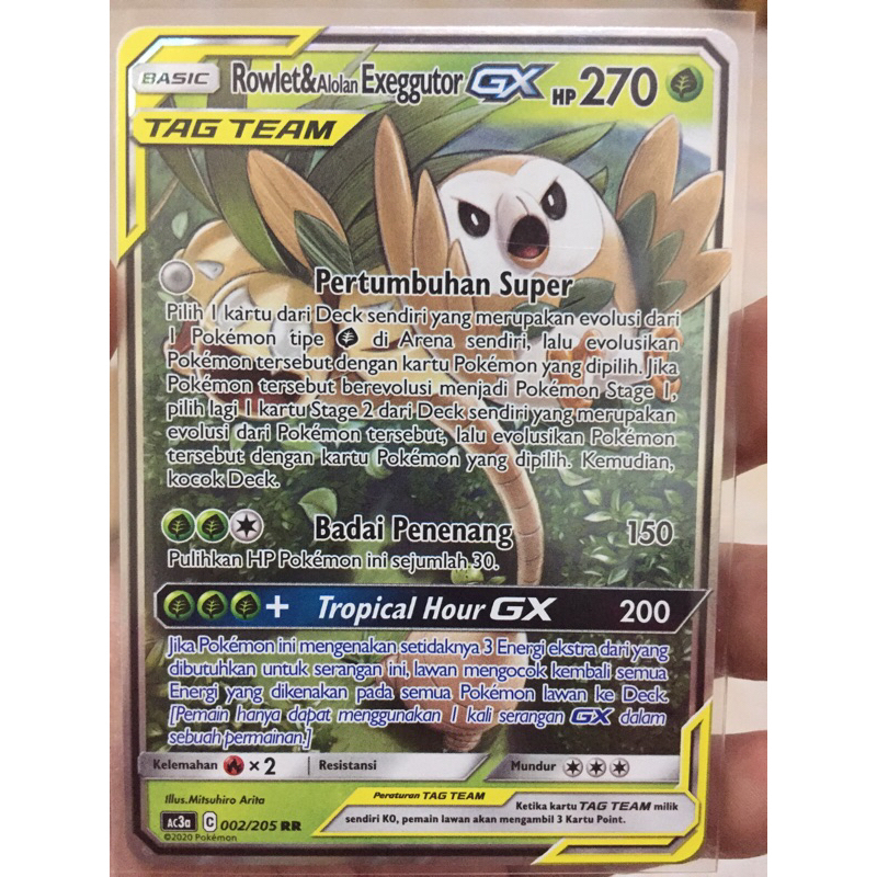 KARTU POKEMON ROWLET ALOLAN EXEGGUTOR GX TAG TEAM INDONESIA HOLO