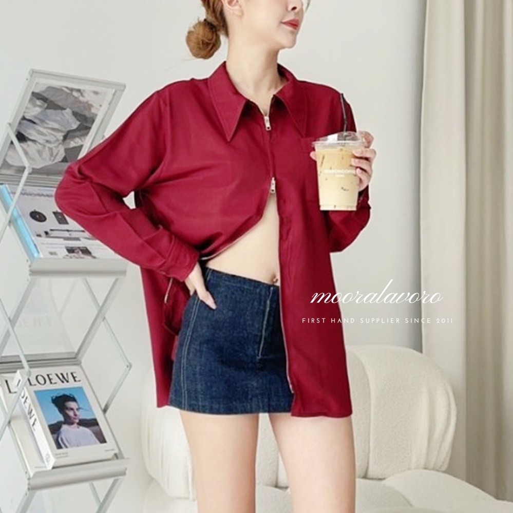 GARNY DOUBLE ZIPPER SHIRT READY KOREAN STYLE BANGKOK WANWAN CLOTHING PREMIUM COLLECTION BKK