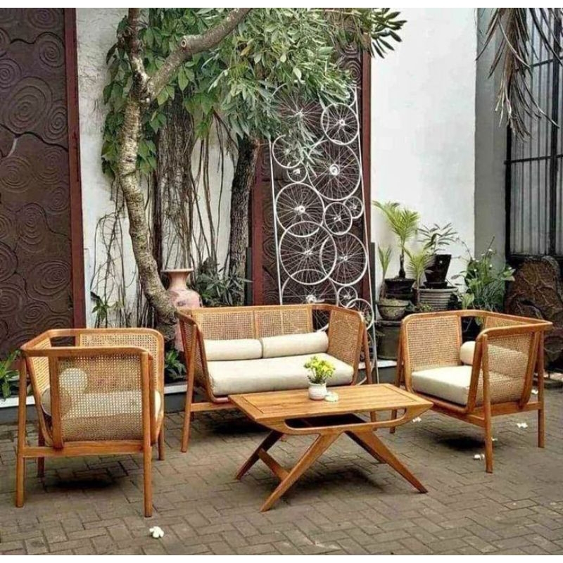 Sofa Teras Sofa Tamu Kayu Jati Rotan