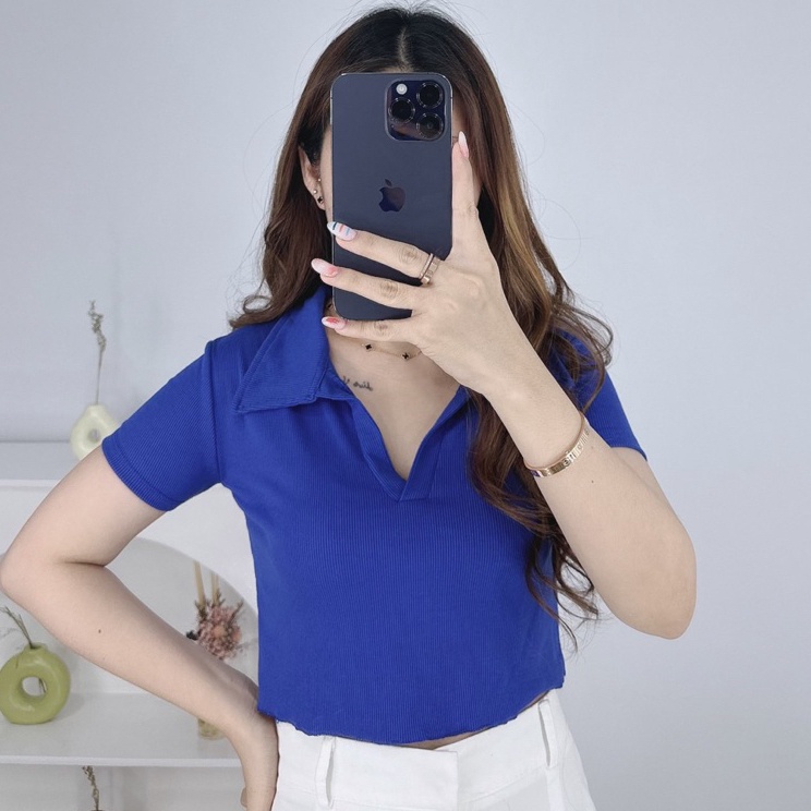 Promo Ngetrend  Keyla Collar rib crop top 526 Crop top collar
