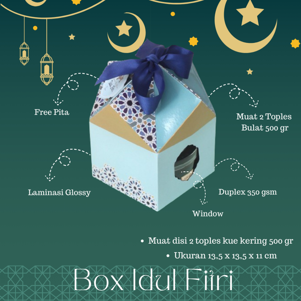 

Box Lebaran – Box Idul Fitri Kerucut uk 13,5 x13,5x11 cm (muat 2 toples biggy 500 gr) Free Gift Tag