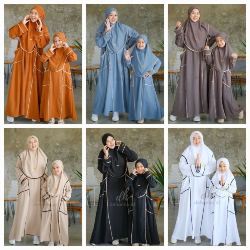 Gallery Delisha - Gamis Couple Abaya Set Khimar Ibu Anak Perempuan Baju Setelan Dress Muslim Harian 