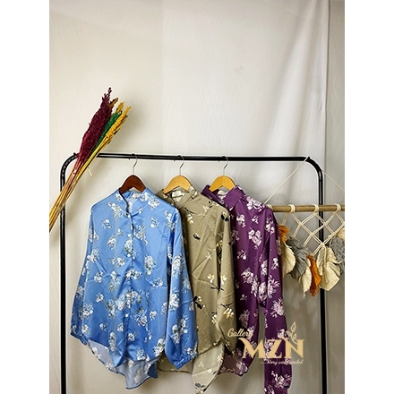 Blouse Cantik Motif Bunga Atasan Kemeja Shirt Basic Busui Silk Dior Premium