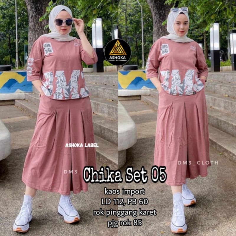 Chika Set Dewasa Terbaru Baju Setelan Rok Dan Kaos Wanita Dewasa Setelan Kaos Import LD Jumbo