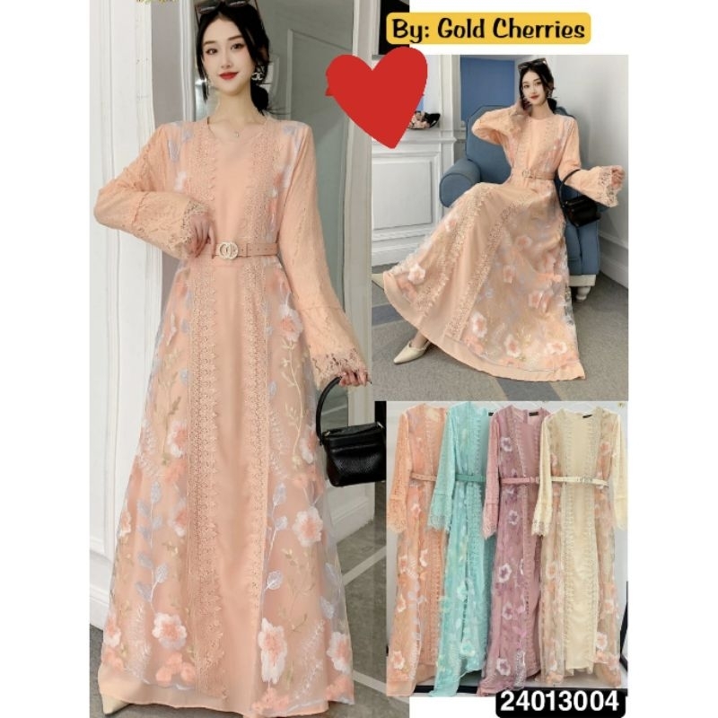 Gamis Maxi Dress Import Gold Cheries Brukat Tile Renda Gatika (FCODI1208)