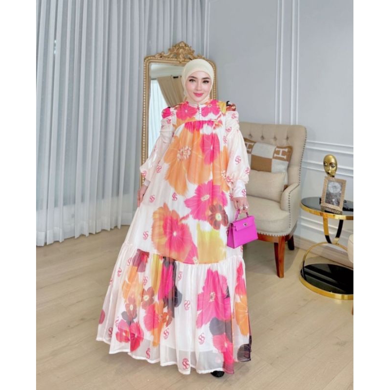 dress sutra mewah flower Shella saukia