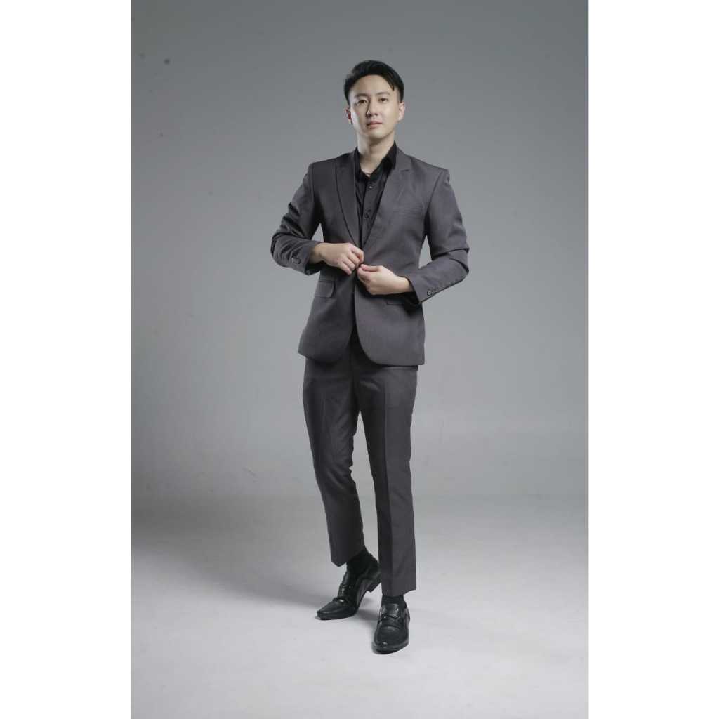 Jas Abu Abu Pria outfit style pengantin formal keren joand fashion