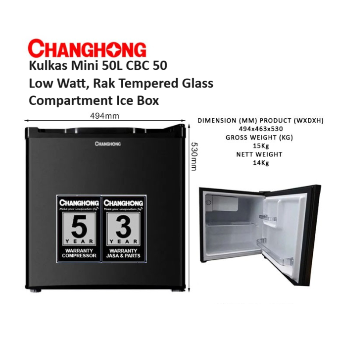 CHANGHONG Kulkas Portable Mini Bar 50L Low Watt + Freezer CBC 50 CBC50