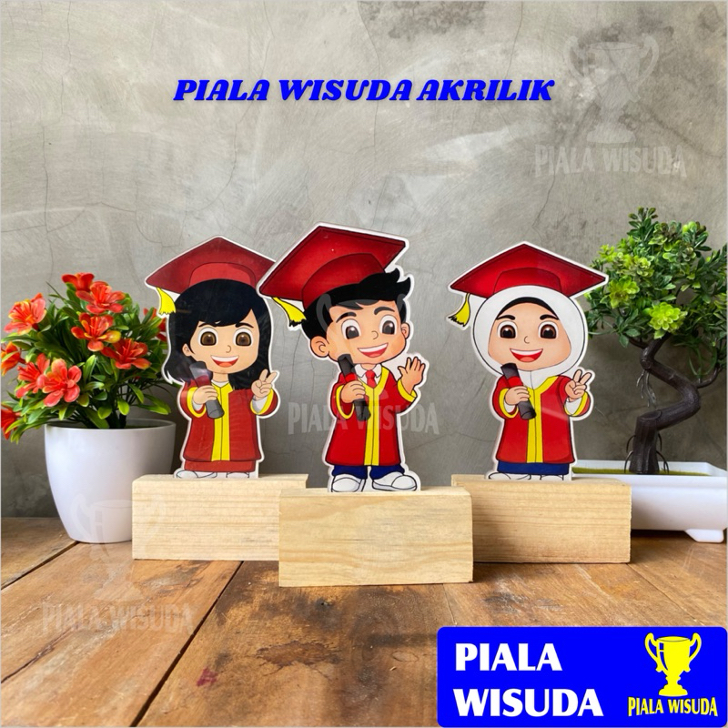 Piala Wisuda hijab ( WARNA MERAH ) piala kelulusan piala TK wisuda kartun wisuda plakat wisuda hadia