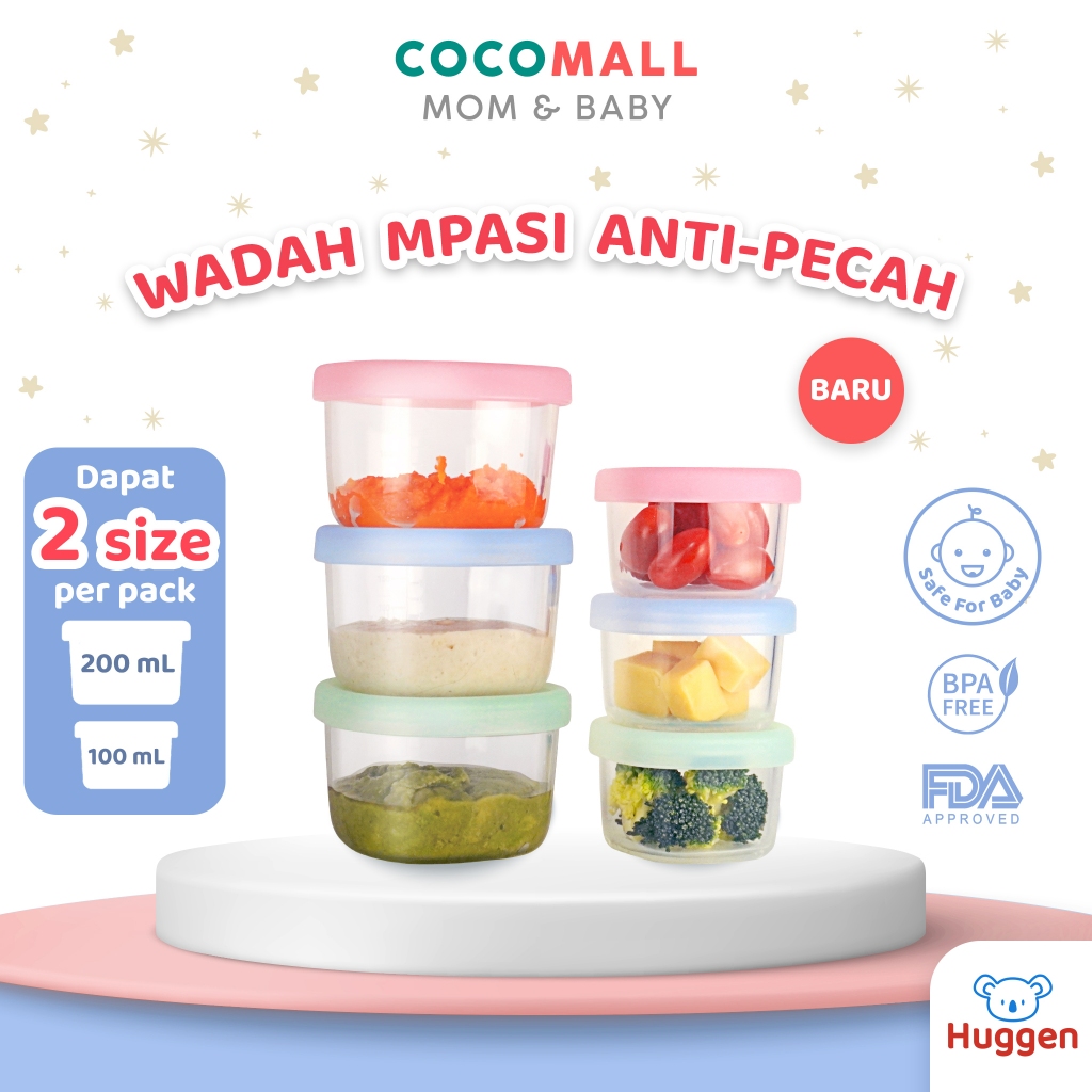 COCOMALL Baby Food Container Mpasi 2pcs - Wadah Mpasi Tahan Panas Untuk Kukus - Wadah Mpasi Kaca -