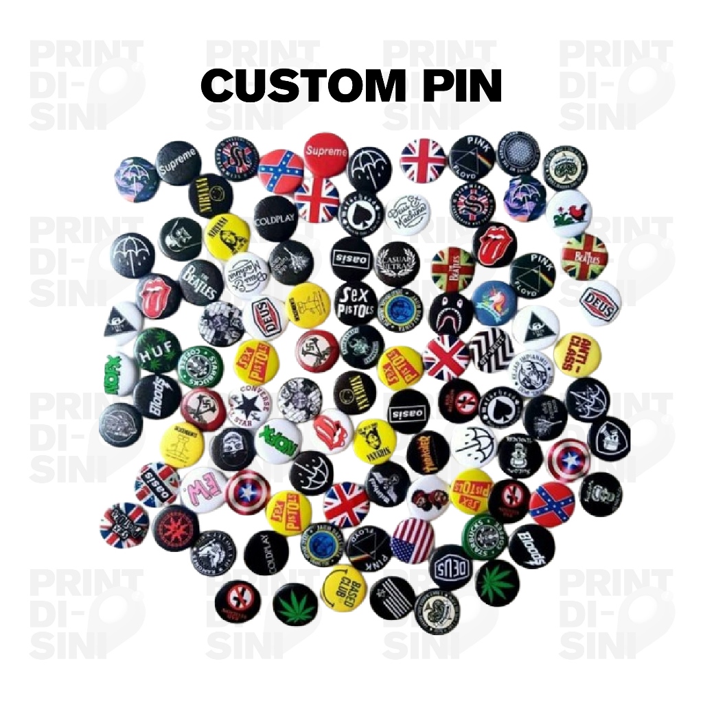 Cetak Custom Pin Peniti Ukuran Kecil ke Besar Laminasi Holo Glitter