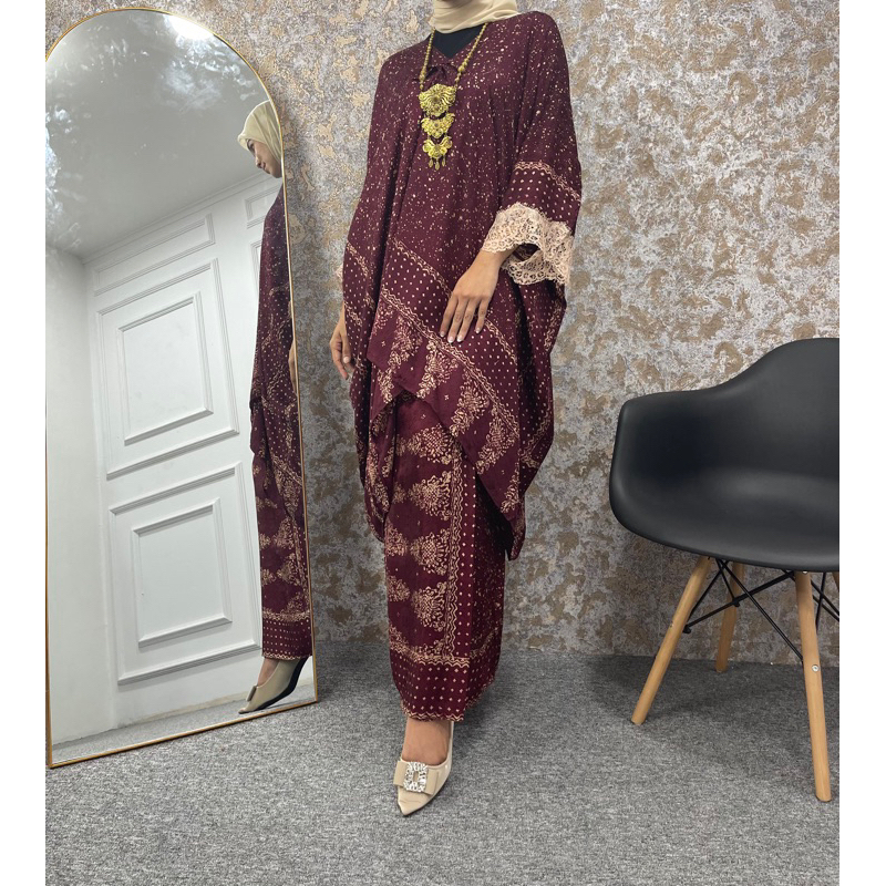 BEST SELLER BATIK VISCOSE SET KAFTAN MIX RENDA GRATIS ONGKIR