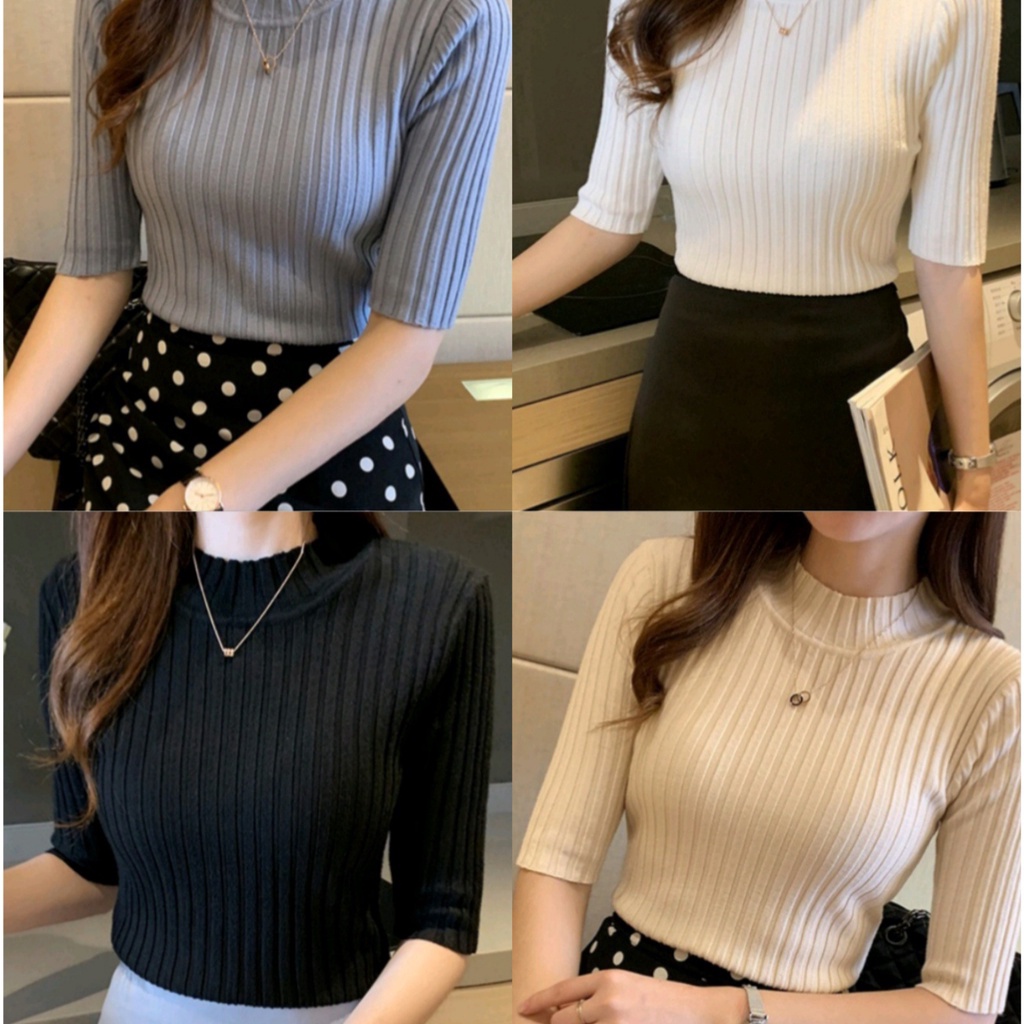 Terkini Baju wanita dalaman hijab turtle neck inner rajut lengan 34