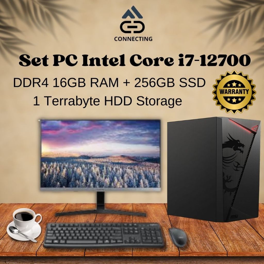 Set PC Komputer Intel Core i7-12700 Gen-12 RAM 16GB SSD || Frameless