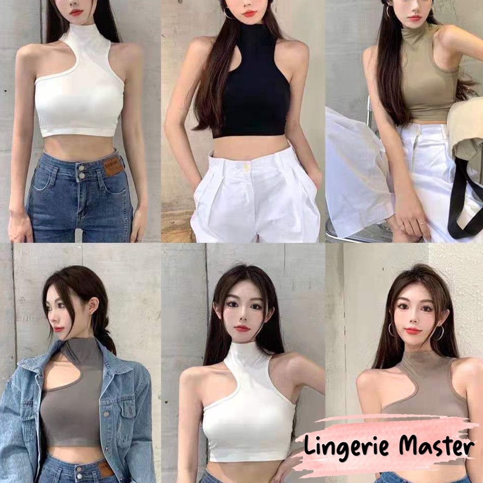 ORIGINAL  LINGERIE MASTER   B61 Tanktop Crop Halter Neck Wanita  Atasan OneShoulder Crop Tank Top Br