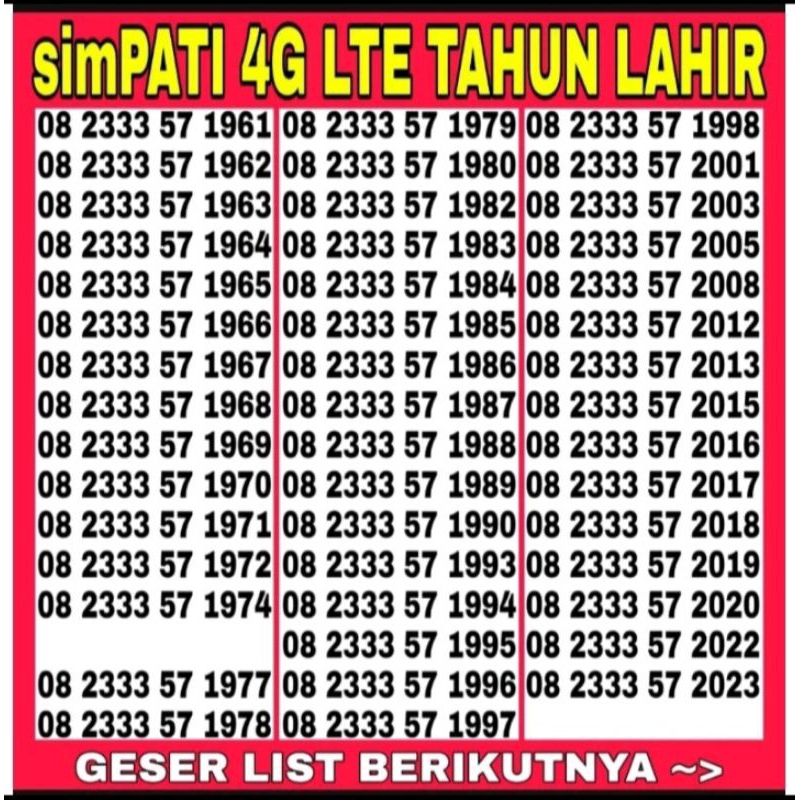 READY NOMOR CANTIK COMBO SAKTI SERI TAHUN SIMPATI 4G LTE NOMOR SERI TAHUN KELAHIRAN
