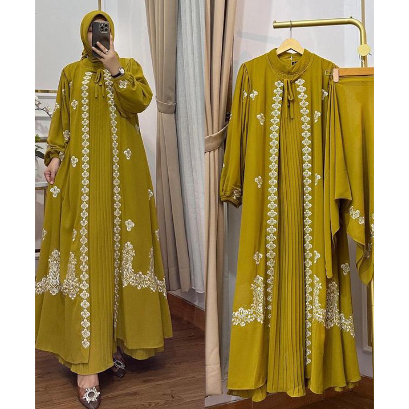 GAMIS WARDAH FULL LAYER HANIN PLISKET SET HIJAB KHIMAR BORDIR//GAMIS SYARI'I FULL LAYER CERUTY PLISK