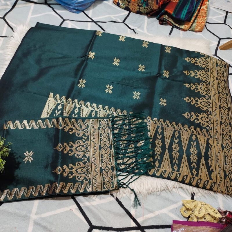 Songket silungkang dan selendang warna hijau botol gold best seller