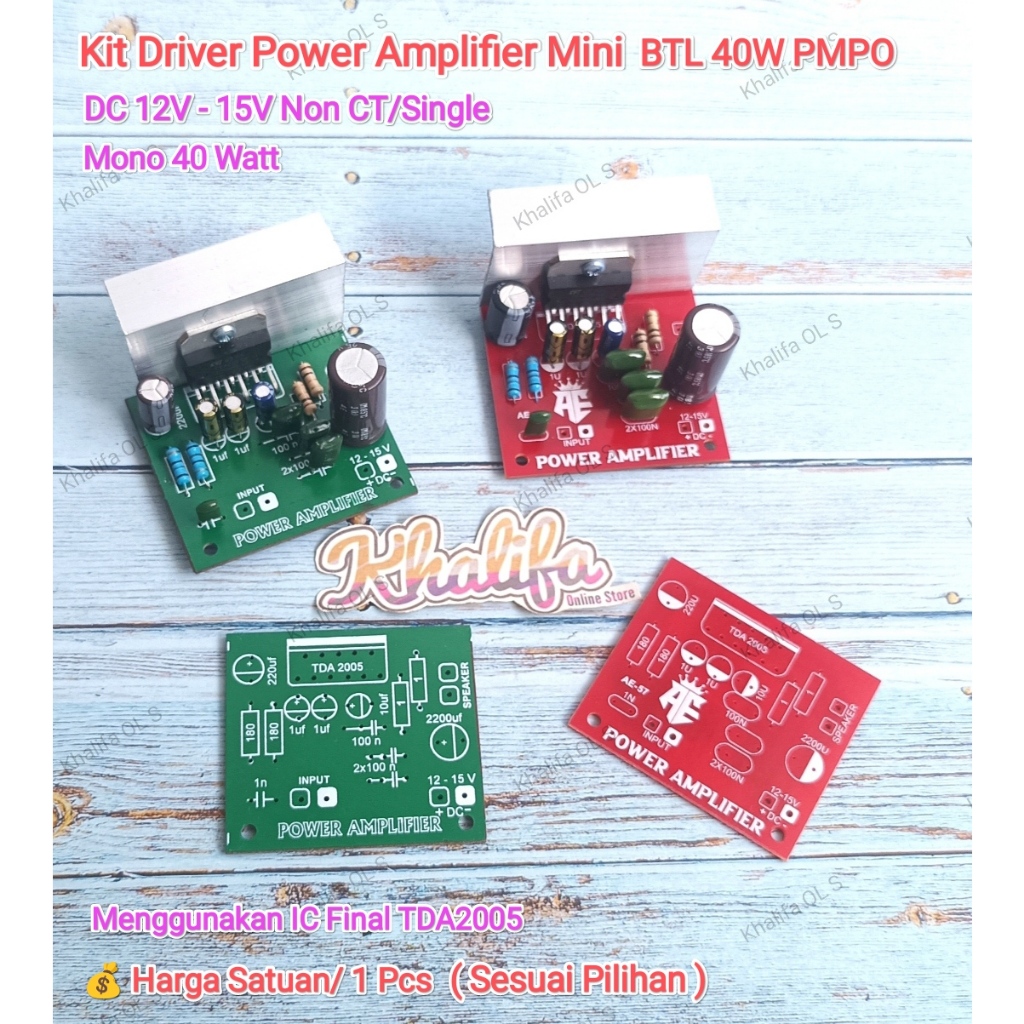 PCB TDA2005 BTL 40W Mono Kit Modul Driver Power Amplifier Mini DC 12 - 15V Tunggal Non CT IC Final Ampli Hi Fi TDA 2005 40 Watt 12 Volt Penguat Audio Suara Sound Ruangan Kamar Mobil Indoor Speaker Aktif Sateite Satelit Dll