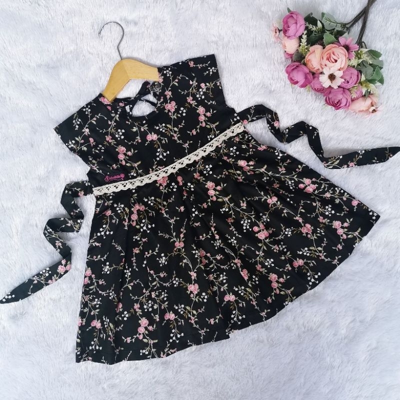 Dress Bayi Perempuan CHERRY HITAM / Baju Bayi Katun Jepang premium / home dress anak bayi / gaun bay