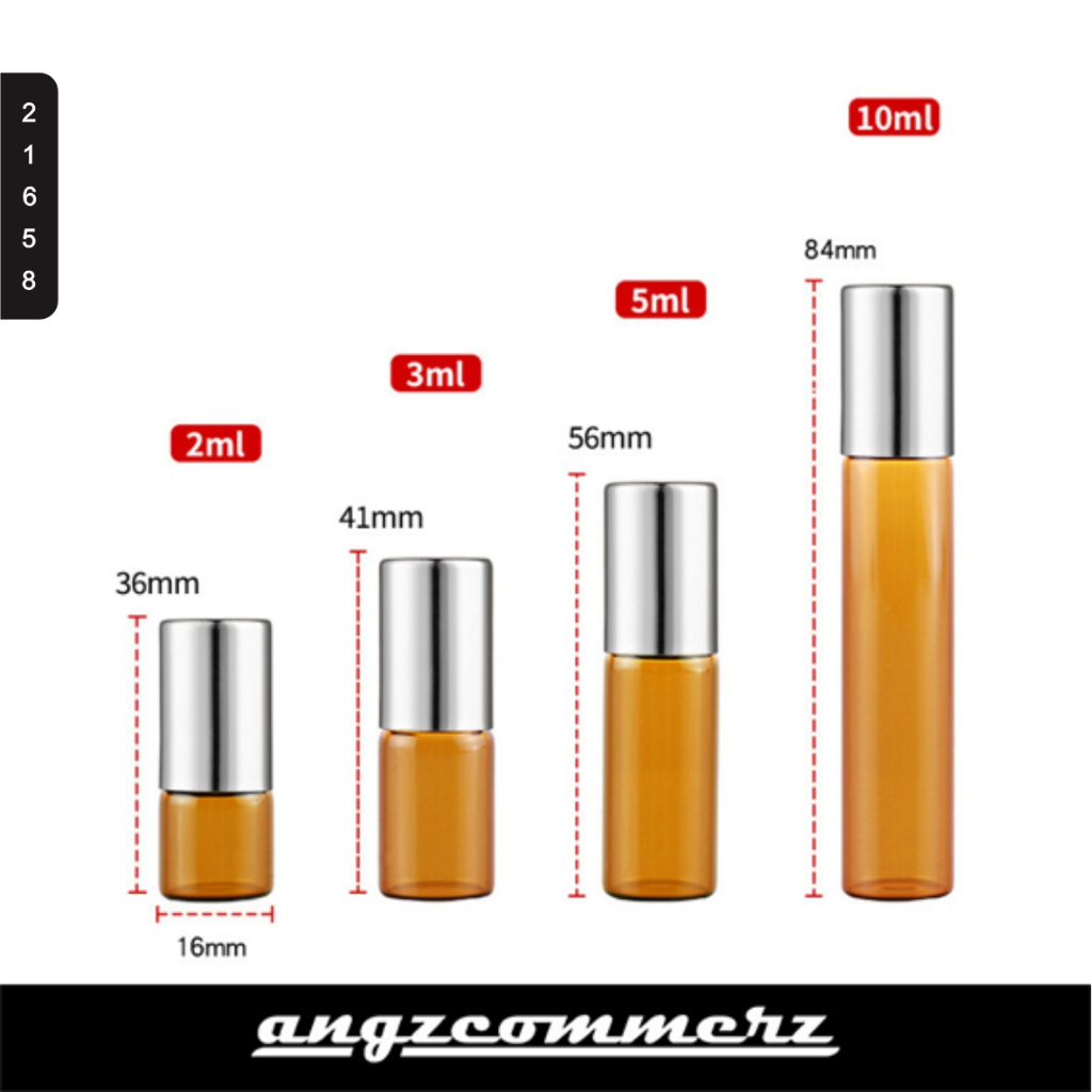 Botol Roll Refill Parfum Kaca Amber Minyak Wangi Roll On Glass