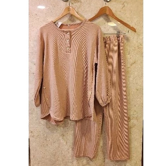 SETELAN CELANA KNIT SETCEL RAJUT PREMIUM IMPORT POLOS KANCING BUSUI