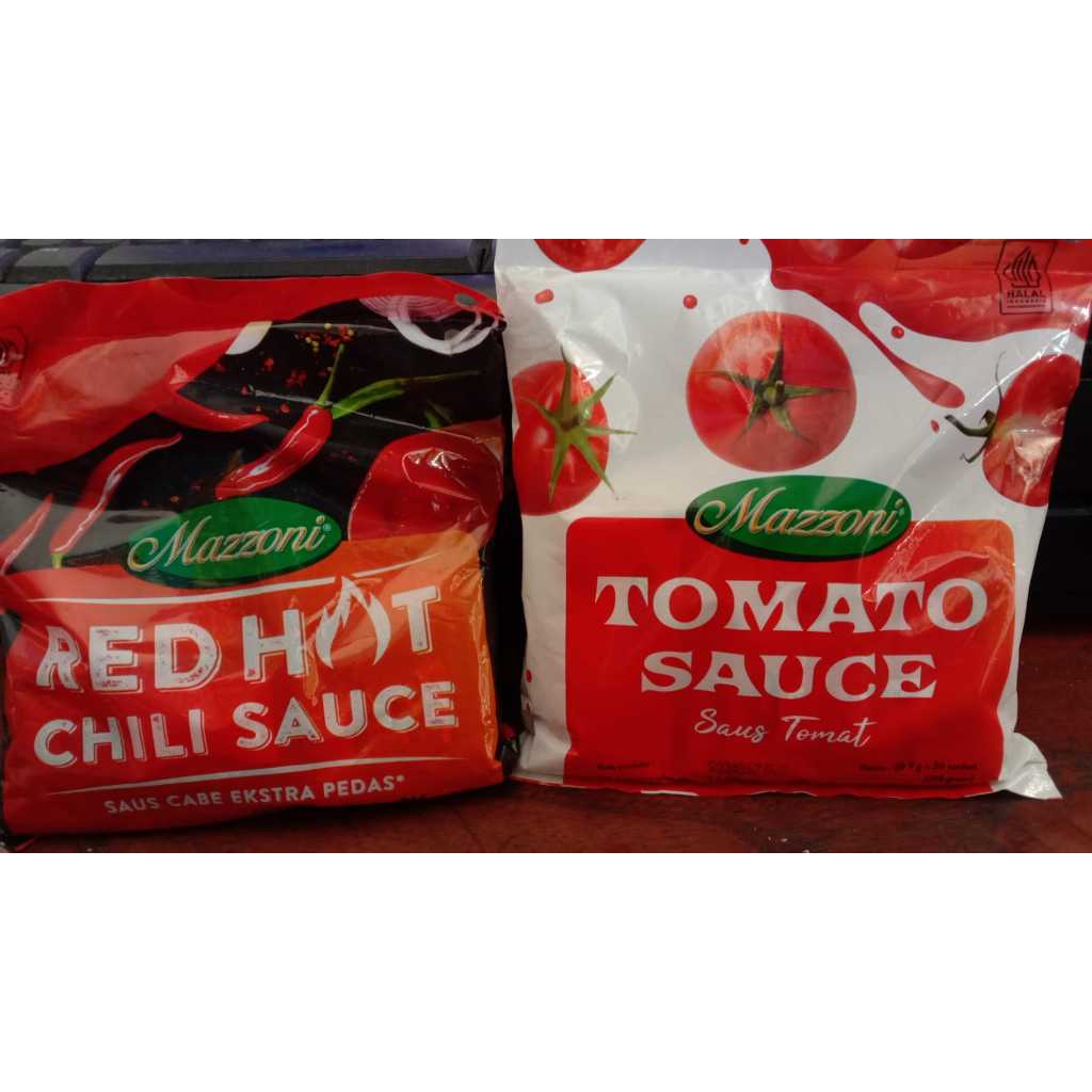 Mazzoni Chilli Saus Sachet / Mazzoni Saus Tomat Sachet / Mazzoni Saus Sachet 9 gr ( 24 biji )