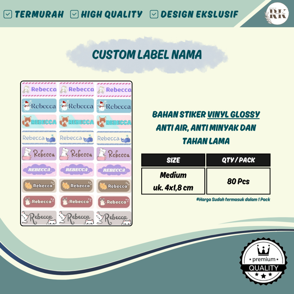 

CUSTOM LABEL NAMA | VINYL GLOSSY | MEDIUM | LABEL KOTAK BEKAL MAKAN