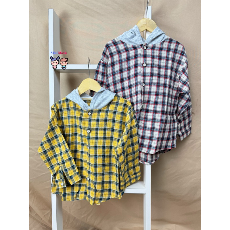 MiniMoxie - CHECKER Hoodie Shirt - Kemeja Topi Kotak Anak Cowo Premium