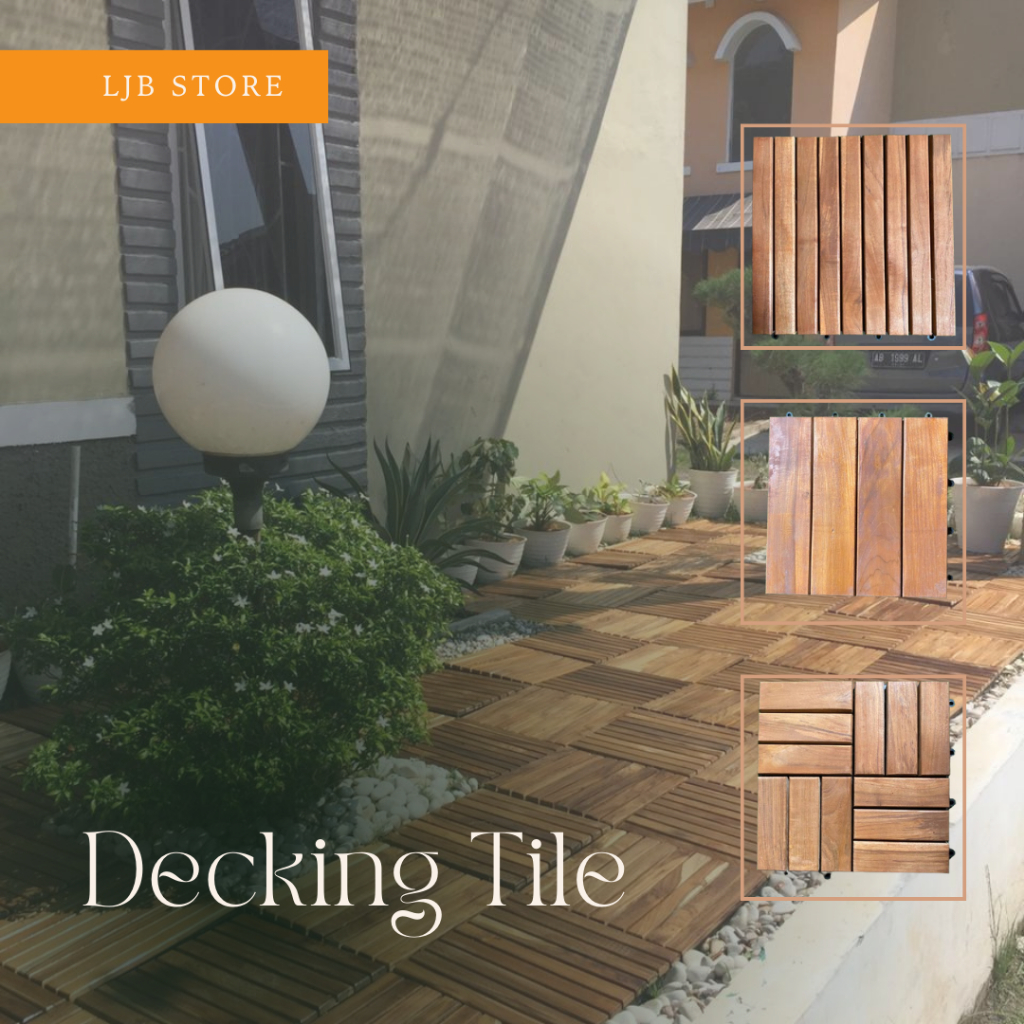 Lantai Kayu Decking Tile Jati - Ubin Parket - Kebun - kolam - Teras