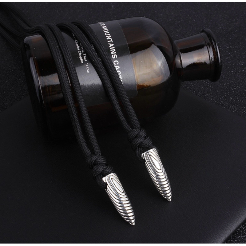 KALUNG TALI HITAM LIONTIN PELURU SILVER PRIA WANITA