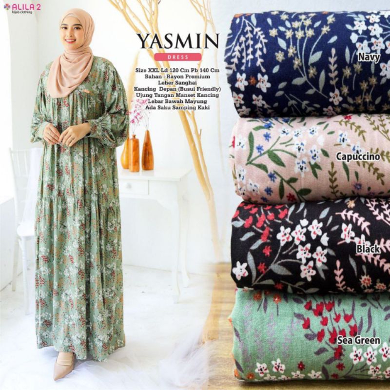 YASMIN JUMBO DRESS MOTIF FLOWER || GAMIS RAYON PREMIUM LD 120 ALILA