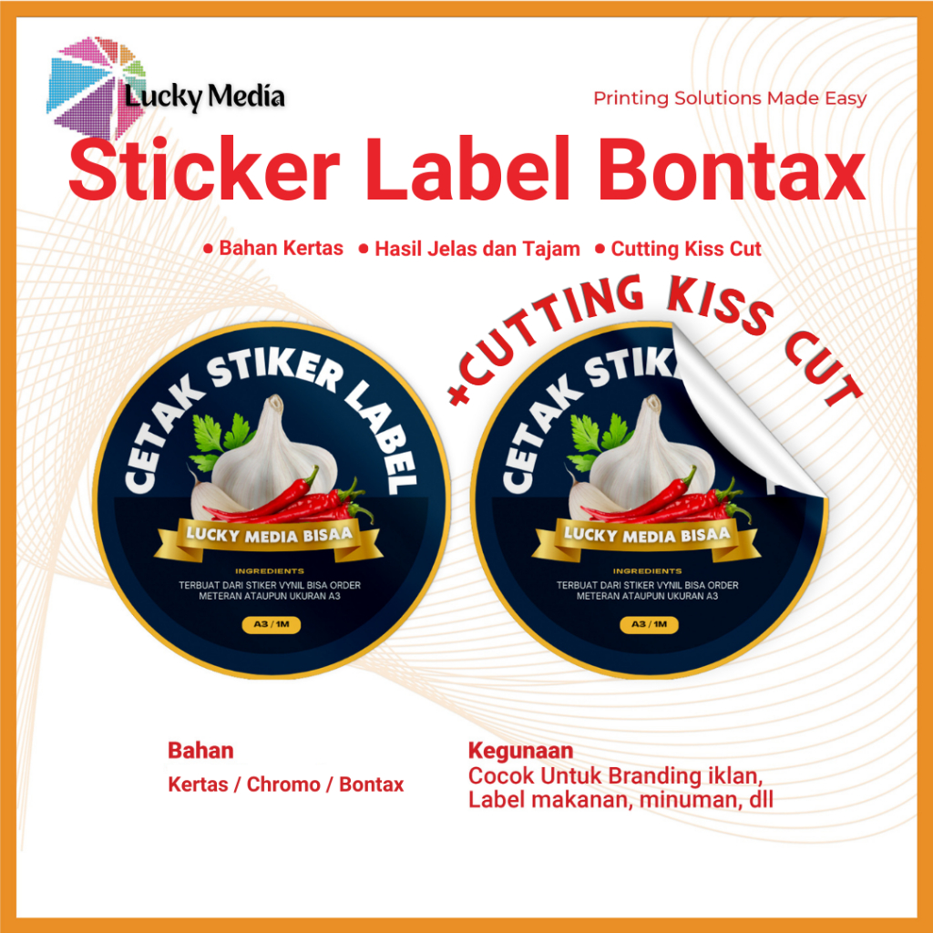 

Cetak Sticker A3+ Label Bontax Cutting Kiss Cut Stiker Kertas Print n Cut & Anti Air Label Usaha