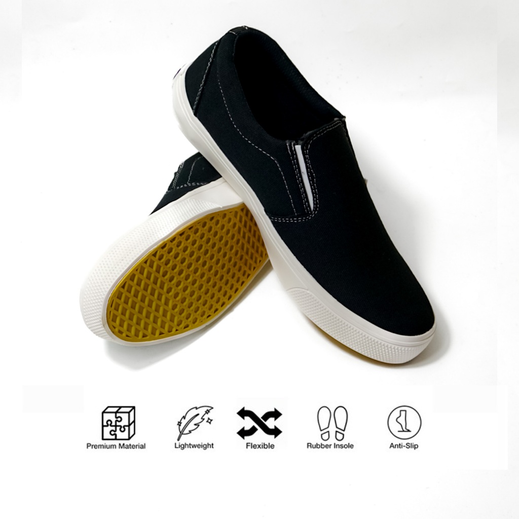 Sepatu Slop Pria Hitam Polos Original Sepatu Pria Slip On Kekinian