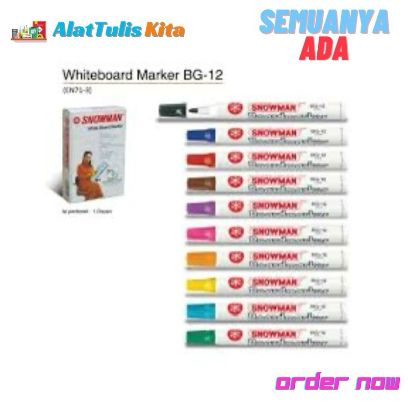 

[1 Lusin] Spidol Snowman isi 12 Warna Hitam White Board Marker BG-12 /BG12
